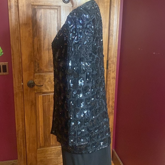 VNTG 60s Mark & John by Gopal Black n opalescent Sequin Beaded Silk Jacket Sz L - Picture 4 of 16